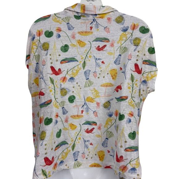 Joie 100% Linen Short Sleeve V-Neck Print Collared Top Shirt Dolman Womens sz L - Picture 14 of 16